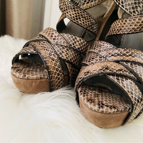 Tory Burch Python Leather and Suede Platform Heel Sandals - Picture 8 of 15